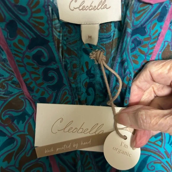 Cleobella Turquoise and Magenta Hand-Printed Dress with Belt - Picture 6 of 6